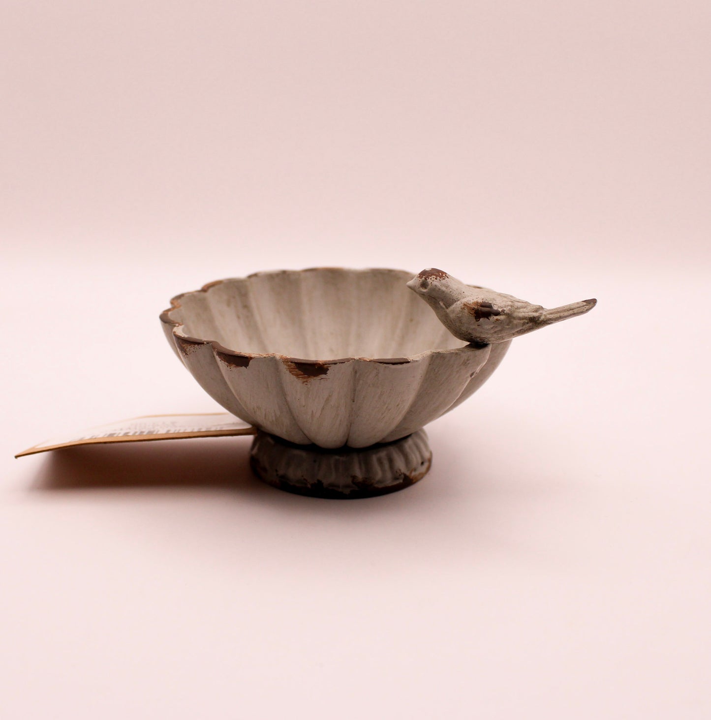 DISTRESSED PEWTER BOWL W/BIRD