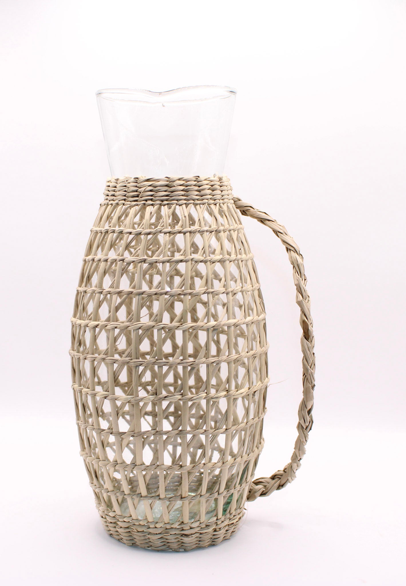 GLASS PITCHER W/WOVEN SEAGRASS