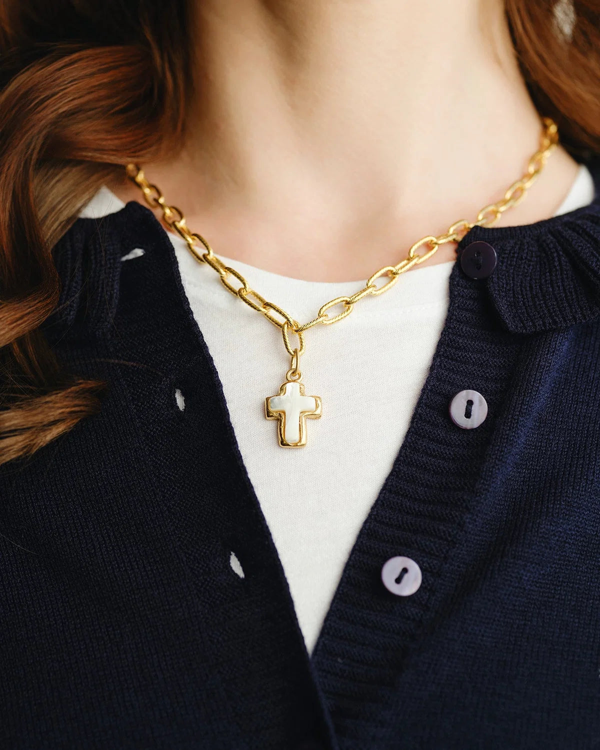 Mother of Pearl Cross Necklace
